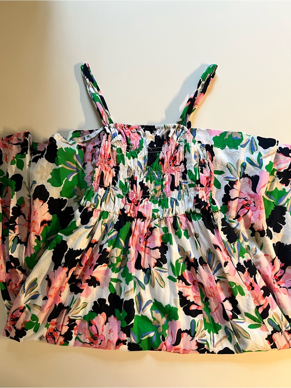 Tommy Hilfiger Pink, Green & Black Floral Smocked Sundress Top